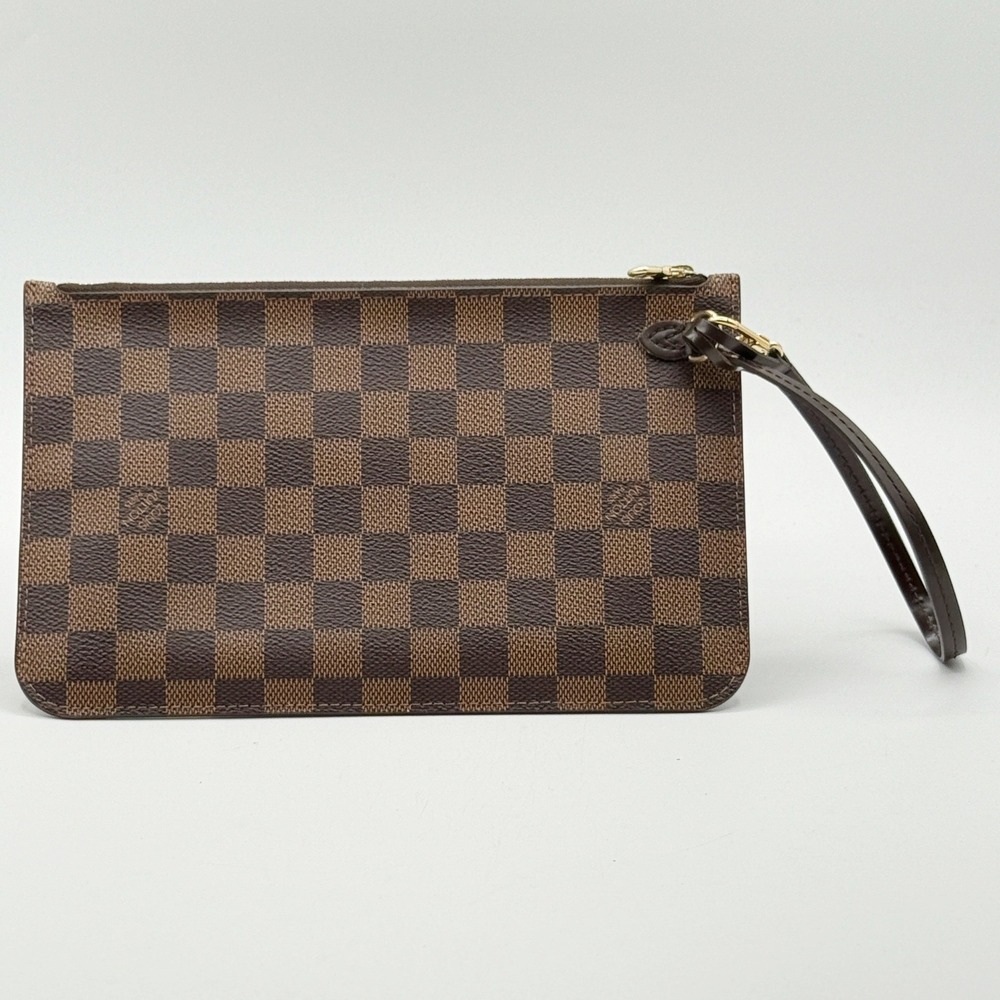 Louis Vuitton DAMIER Ebene Neverfull MM Pochette Wristlet Red Interior (6"x9.5") - Picture 2 of 11